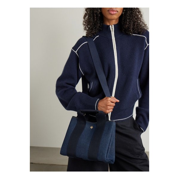 휘 드 베르누이 트라베르제 스몰 가죽 웨빙 트리밍 데님 토트 미드 데님 46376663162863573