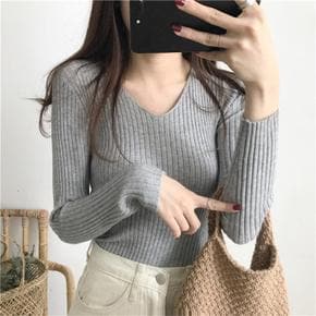 간절기v넥 골지 티셔츠 데일리 베이너웨어니트 w-20 (S6020820A)