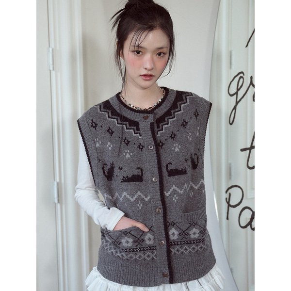 코지캣 니트 베스트 챠콜