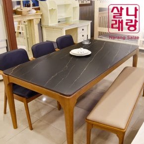 빈티지 카르멘) 블랙 세라믹 6인 식탁 세트(벤치형) / 벤치, 체어 3개