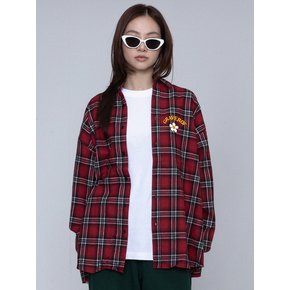 [UNISEX]플라워 GRAVEROF 아치 로고 체크셔츠_레드