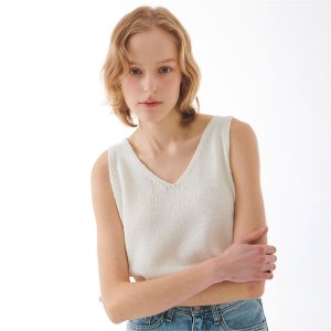 카미노 LINEN V-NECK SLEEVELESS KNIT IVORY