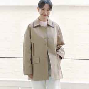 Leather Combo Half Trench_BEIGE