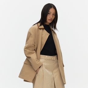 Leather Combo Half Trench_BEIGE