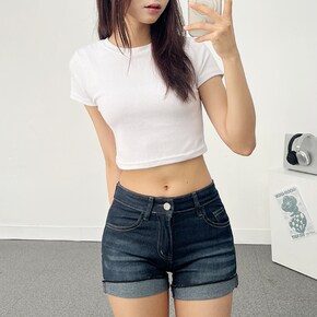 롤업 버튼 데님 숏팬츠 3부 반바지 여름 워싱_P424138407
