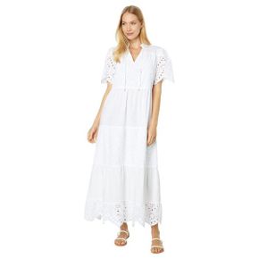 3709157 H Halston Short Sleeve Mix Media Maxi Dress