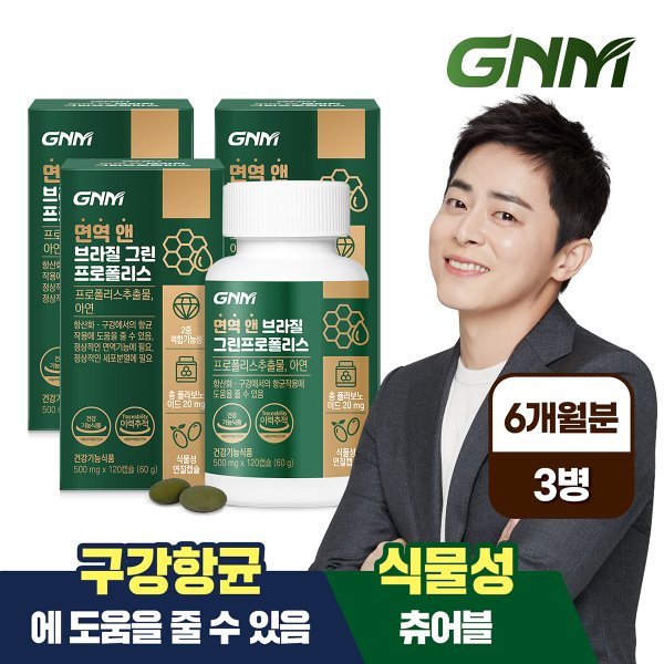 [총 6개월분] 면역 앤 브라질 그린 프로폴리스 120캡슐 x 3병 / 아연 플라보노이드