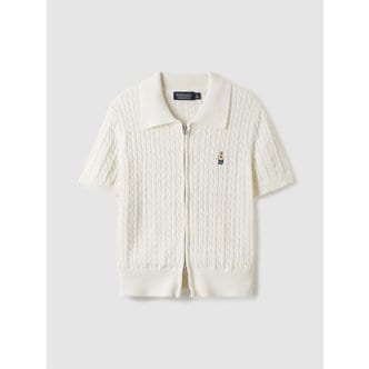 후아유 Steve Cable Short Sleeve Zip-up Cardigan WHCKE2431F