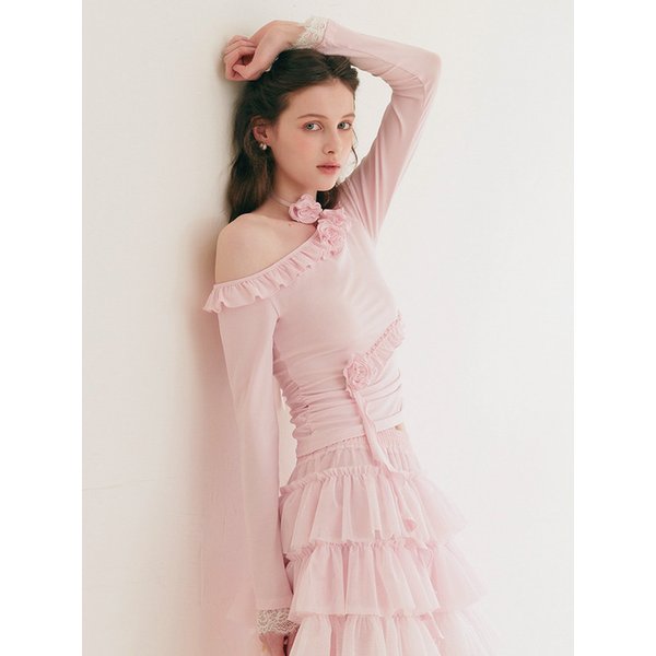 Cest_Rose frill off-shoulder blouse