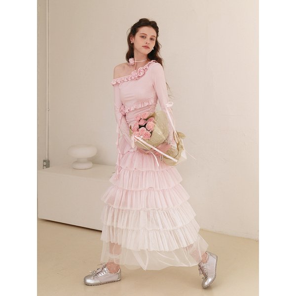 Cest_Rose frill off-shoulder blouse