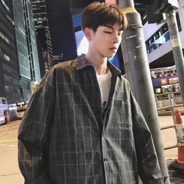 확대된 대표 [깨비몰] 남자/체크셔츠/패션/오버핏/카라긴팔셔츠/3컬러(1)