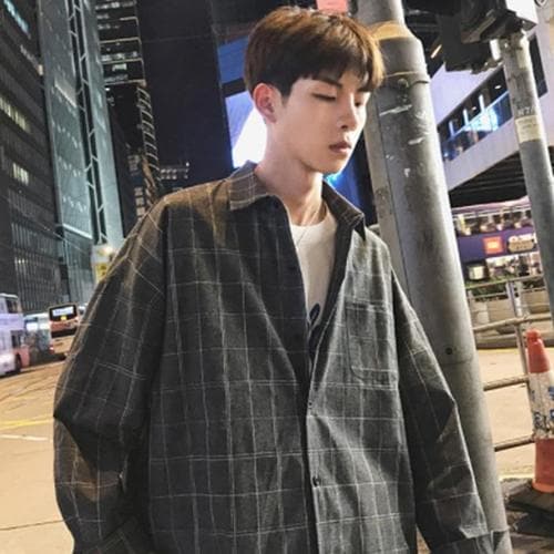 [깨비몰] 남자/체크셔츠/패션/오버핏/카라긴팔셔츠/3컬러(1)