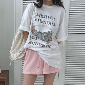 가든 전사 프린팅 반팔 티셔츠 박시핏 롱티셔츠 레터링 꽃 이너티 데일리 캐주얼_P417006642