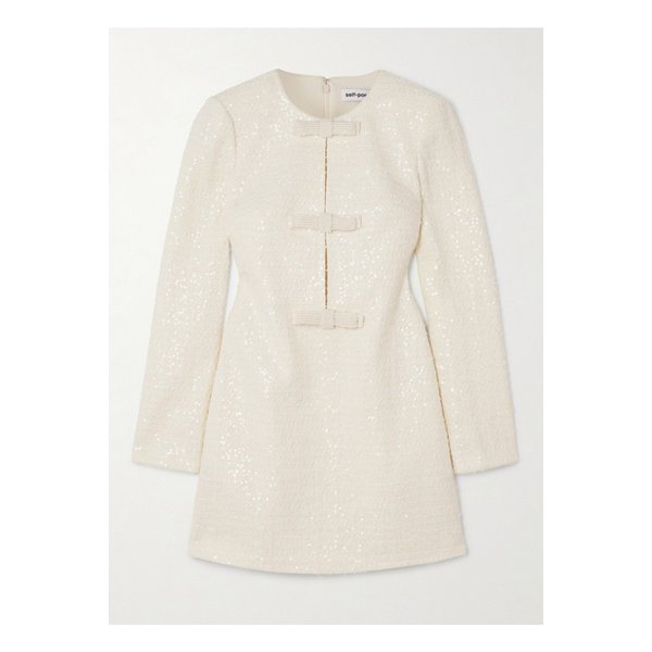 장식 시퀸 부클레 트위드 미니 드레스 크림 1647597350558529