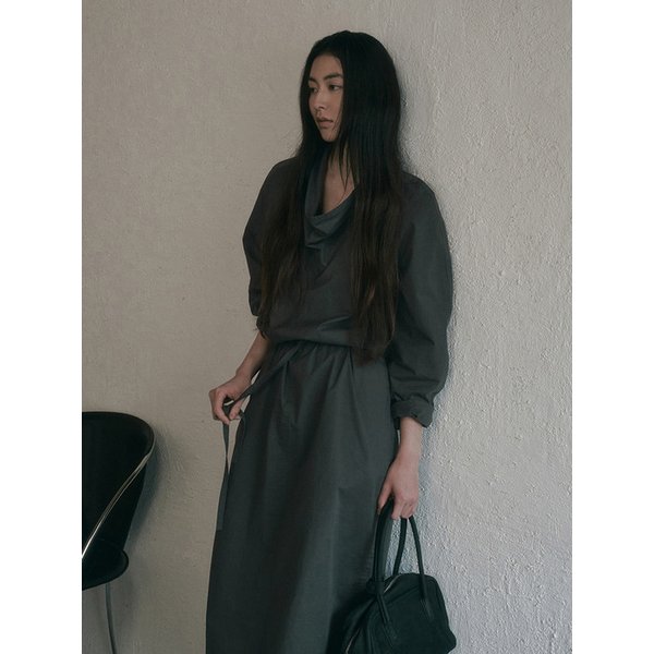 TYDLE DRAPED STRAP LONG DRESS_CHARCOAL