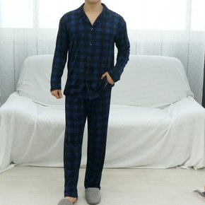 더블린 피치기모카라 네이비체크 남성잠옷상하셋트