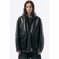 Black Eco Leather Hood Bomber_CWUAA24513BKX