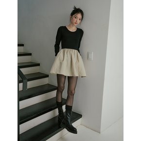 COLOR BLOCK SLIM KNIT DRESS_BLACK BEIGE