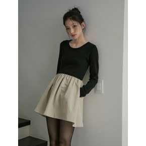 COLOR BLOCK SLIM KNIT DRESS_BLACK BEIGE