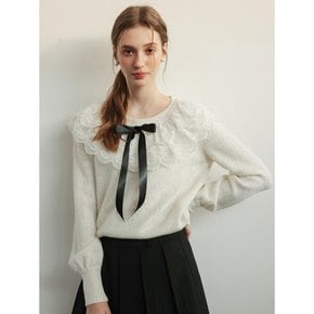 Cest_Layered lace frill knit top