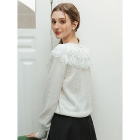 Cest_Layered lace frill knit top