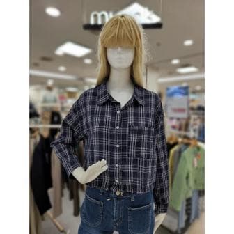 무자크 세이브존09 S/S 간절기 카라넥 밑스트링 포인트 아사면 체크 블라우스 MM (S16854422)