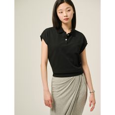 피케 캡 슬리브 반소매 T칼라 티셔츠  블랙 (BF5342C735)