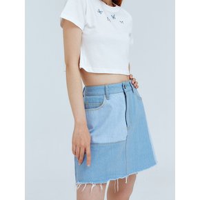 패치 연청데님 숏 스커트