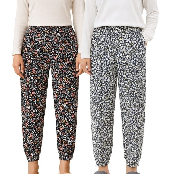 빅사이즈 포근한 파자마 잠옷 겨울 여성 플라워 기모 밴딩 바지