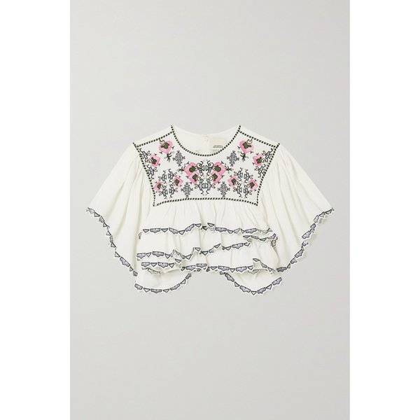 사나 크롭 티어드 자수 크레이프 드 신 블라우스 화이트 1647597289953531