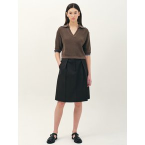 V-neck collar cotton knit top_brown