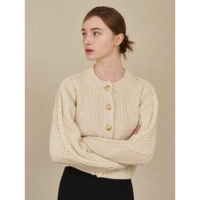 Cable Wool knit Cardigan-Ivory