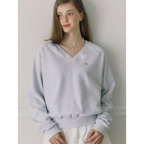 V-neck Cotton Sweatshirt - Light Grey