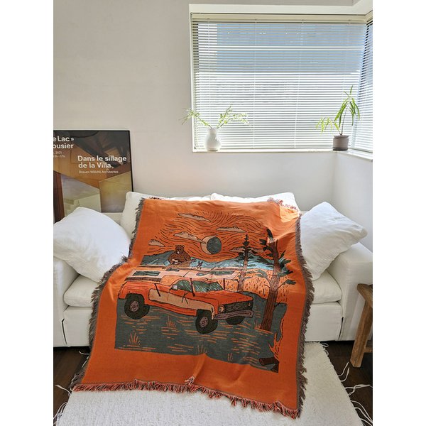 오렌지 캠프랜드 직조 아트 블랭킷
