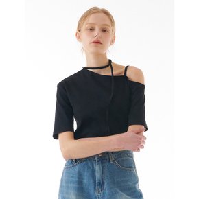 STRAP HALF SLEEVE T-SHIRT BLACK