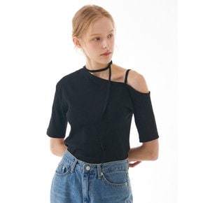 STRAP HALF SLEEVE T-SHIRT BLACK