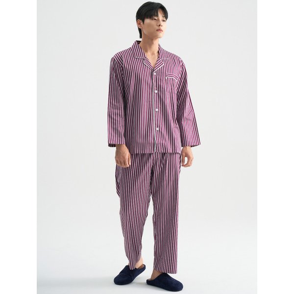 와인ST 긴팔 주자 순면 남성 빅사이즈 잠옷 세트