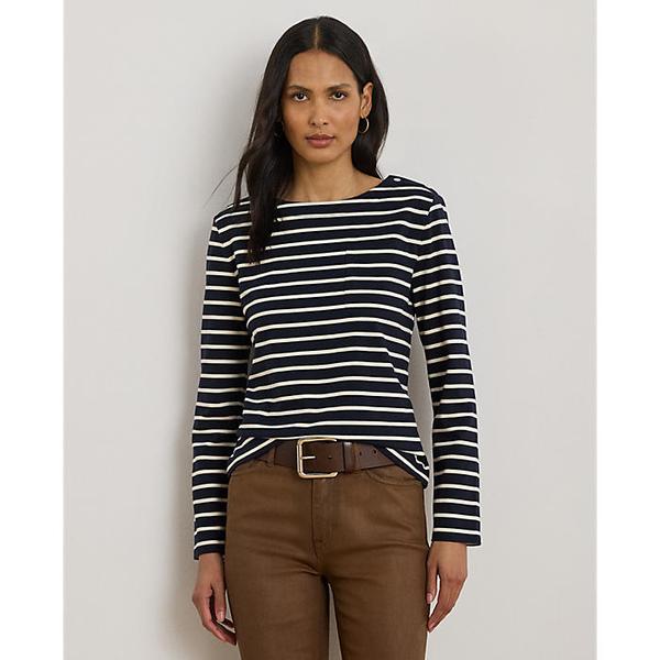스트라이프 저지 스냅 트림 보트넥 탑(WMLRKNIS6820206410)