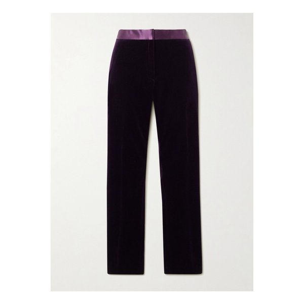 새틴 트리밍 코튼 혼방 벨벳 스트레이트 팬츠 다크 퍼플 46376663162862614