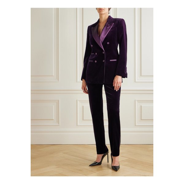 새틴 트리밍 코튼 혼방 벨벳 스트레이트 팬츠 다크 퍼플 46376663162862614