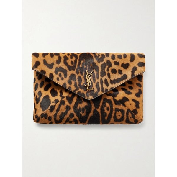 로고 아플리케 레오파드 프린트 카프 헤어 파우치 46376663163025161