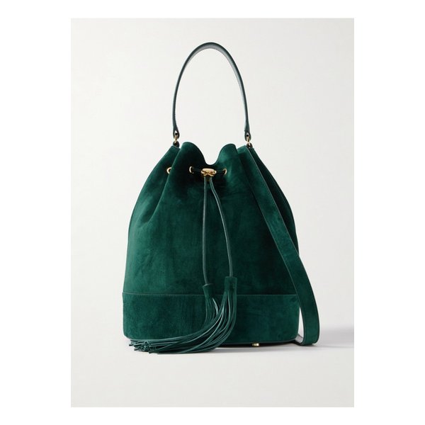 시에나 태슬 가죽 트리밍 스웨이드 버킷 백 에메랄드 46376663162901479