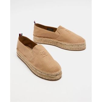 이스퀘어 5216699 Tommy Hilfiger Flatform Linen Espadrilles - Womens Classic Khaki  Gold Mix