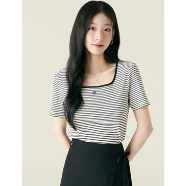 로엠 자수 골지 티셔츠_RMHWF38R13