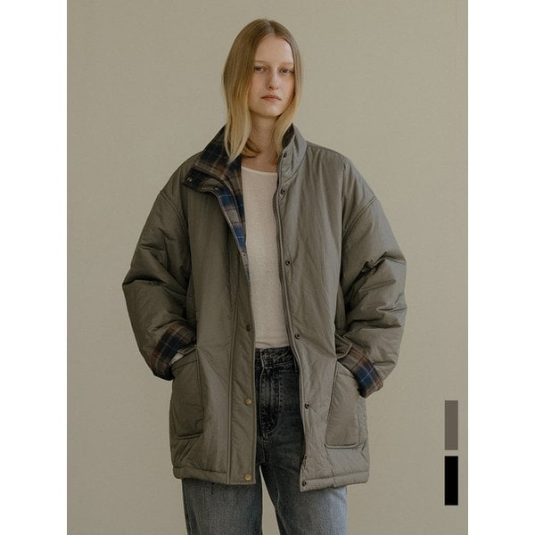Check pointed high-neck puffer coat [KNFW04CT09]_[2color]