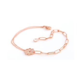 미니아트 14Kgp 로즈골드 클로버 클립 두줄 체인 행운 패션 팔찌