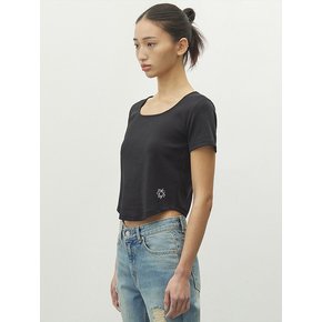 CURVED SQUARE NECK TOP BLACK