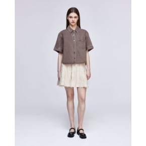 [파주점] [송지오우먼]송지오 컬렉션 오키드 엠브로이드 하프 데님 셔츠 브라운 WH3SH731BR