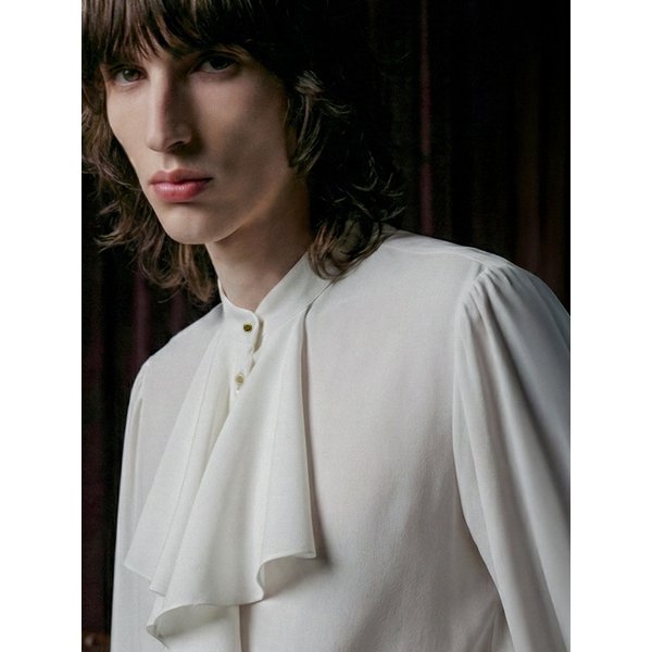 Band Collar Flounced-Placket Blouse[White(MAN)]_UTS-FS91