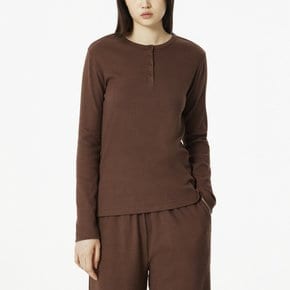 여 코튼 립 헨리넥 파자마 티셔츠(BROWN / LIGHT GREY / MELLANGE GREY / BLACK)